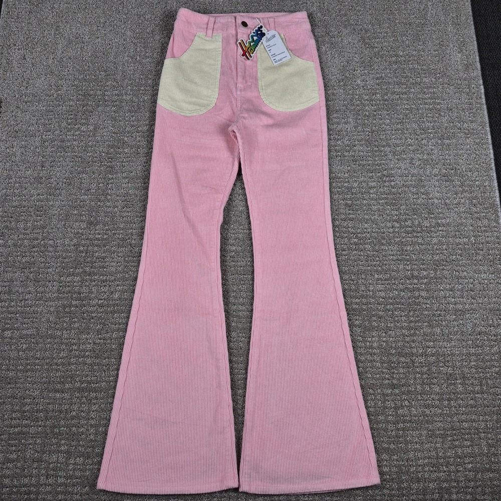 Hammies Pants Womens 26 Corduroy Bell Bottom Flare Powder Pink Cream Retro 70s